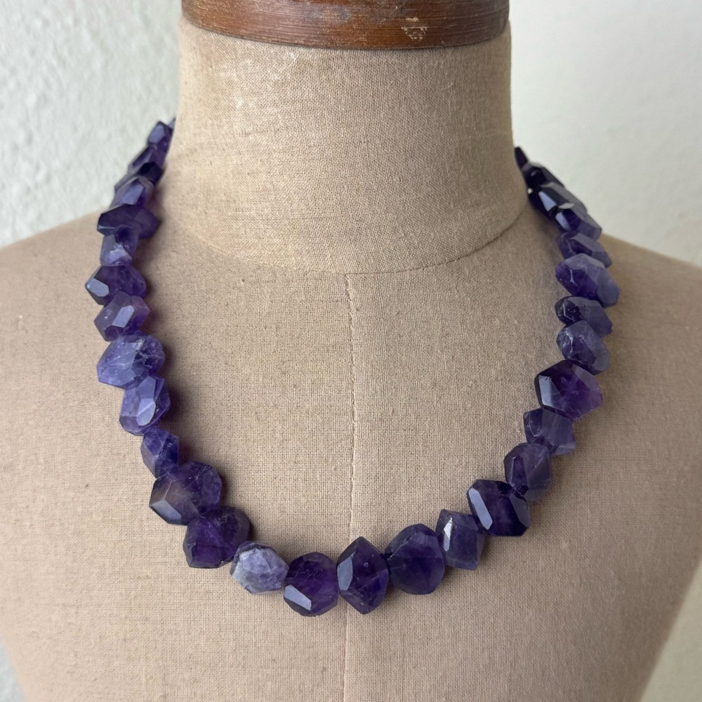 Amethyst Nugget Beaded Necklace with Gold Plated Toggle Clasp
